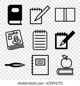 Book icons set. set of 9 book filled and outline icons such as book, tweezers, magazine