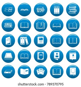 Book icons set blue. Simple illustration of 25 book vector icons for web