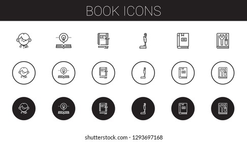 book icons set. Collection of book with student, open book, notebook, legal, manual. Editable and scalable icons.