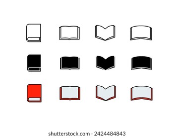 Conjunto de iconos de libro. Diferentes estilos, colección de libros iconos, libros abiertos y cerrados. Iconos vectoriales