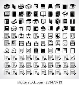 book icons set, document and file icons, information icons