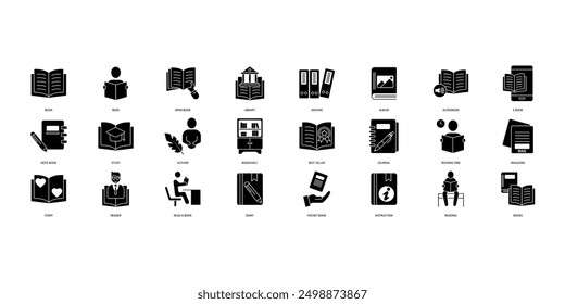 Book icons set. Set of editable stroke icons.Set of Book