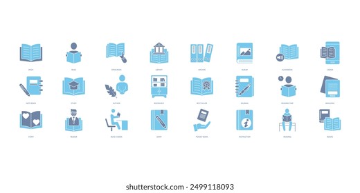 Conjunto de iconos de libro. Conjunto de iconos de trazo editables. Conjunto de libro