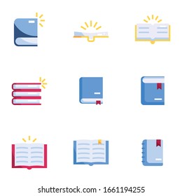 book icons set flat design vector illustration