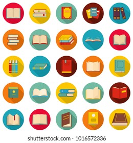 Book icons set. Flat illustration of 25 book vector icons circle isolated on white