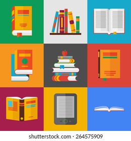 book icons set. flat style vector illustration