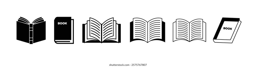 Book icons set isolated on white background. open book, Literature book icons collection. Textbook icons