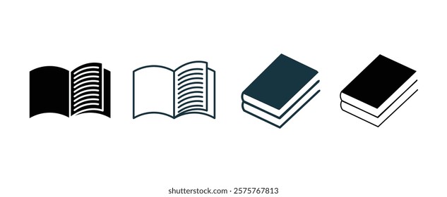 Book icons set isolated on white background. open book, Literature book icons collection. Textbook icons