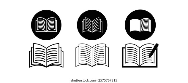 Book icons set isolated on white background. open book, Literature book icons collection. Textbook icons