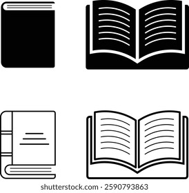 Book icons set isolated on white background. Open book icon. Closed book icon. e-book, back to school, library sign, Study concept symbol, Learning sign