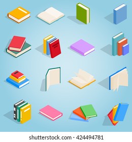 Ícones de livros definidos em estilo 3d isométrico para qualquer design. Livros escolares isolados no fundo branco. Conjunto de enciclopédia e sinais de livros didáticos ilustração vetorial