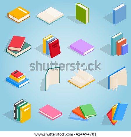 Book icons set in isometric 3d style for any design. School books isolated on white background. Encyclopedia set and textbook signs vector illustration