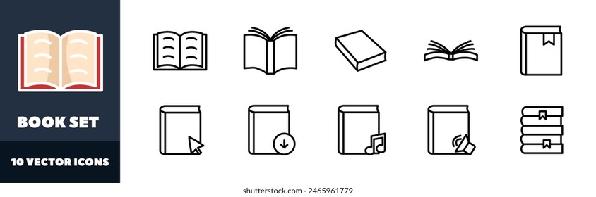 Book icons set. Linear style. Vector icons