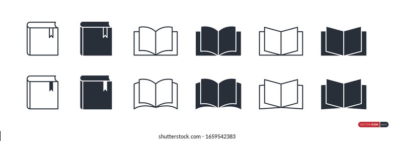 Book Icons Set. Book Logos Education Symbol isolated on white background. Flat Vector Design Template Element.