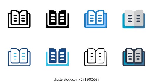 Los iconos de libro establecen una colección de estilo múltiple. Trazo editable 
