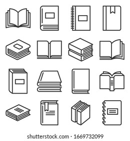Book Icons Set on White Background. Line Style Vector
