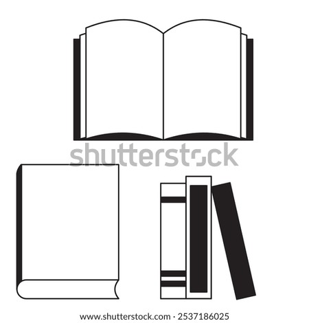 Book icons set. Open and closed books. Simple library symbols. Vector illustration.