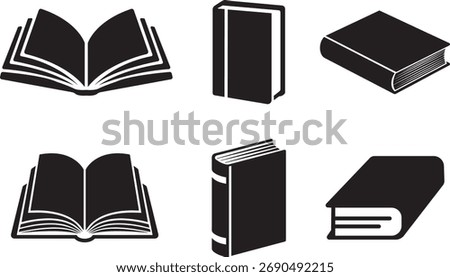 Book Icons Set | Open, Closed, and Stacked Reading Symbols Vector Illustration.