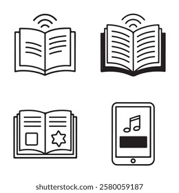 Book icons set. Open book icon. Ebook icon for app. Editable stroke line icons. Vector illustration.