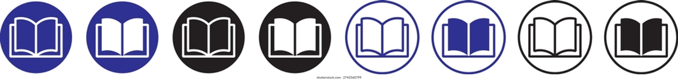 Book icons set. open book icon pictogram set illustration. open book icon silhouette vector designs. Editable Strokes. Open book flat icon vector collection for learning library and reading apps
