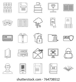 Book icons set. Outline set of 25 book vector icons for web isolated on white background