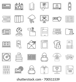 Book icons set. Outline style of 36 book vector icons for web isolated on white background