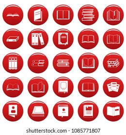 Book icons set. Simple illustration of 25 book vector icons red isolated