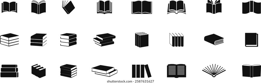 Book icons set. Simple book symbol isolated on white background, Various Books Vector Line Drawing Icon Set, Open and closed book icon vector illustration. Study concept symbol, Set of Book Stack EPS