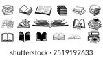 Book icons set in thin line style,ideal for school logos, library graphics, and learning platforms isolated on white background, Minimalist open book vector illustration