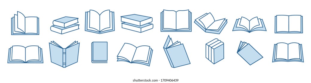 Book icons set in thin line style, isolated on white background, vector illustration.