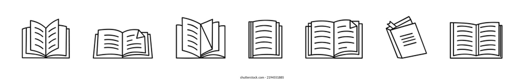 Book icons set in thin line style vector illustration. Education symbol collection. Book opened flat and line style logo
