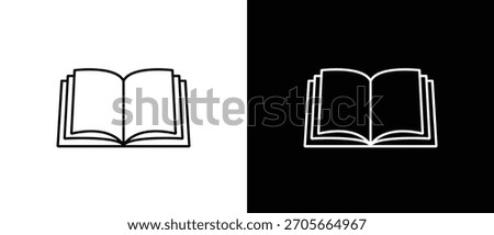 Book icons set in thin line style, open book icon. Isolated on a transparent and black background, vector illustration. Editable strokes.