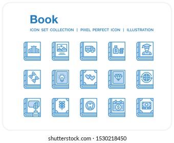 Book Icons Set. UI Pixel Perfect Well-crafted Vector Thin Line Icons. The illustrations are a vector.