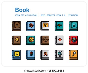 Book Icons Set. UI Pixel Perfect Well-crafted Vector Thin Line Icons. The illustrations are a vector.
