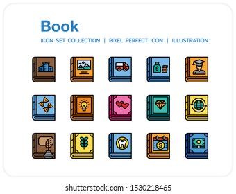 Book Icons Set. UI Pixel Perfect Well-crafted Vector Thin Line Icons. The illustrations are a vector.