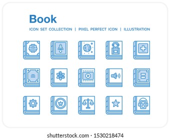 Book Icons Set. UI Pixel Perfect Well-crafted Vector Thin Line Icons. The illustrations are a vector.