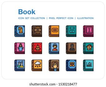 Book Icons Set. UI Pixel Perfect Well-crafted Vector Thin Line Icons. The illustrations are a vector.