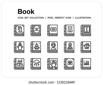 Book Icons Set. UI Pixel Perfect Well-crafted Vector Thin Line Icons. The illustrations are a vector.