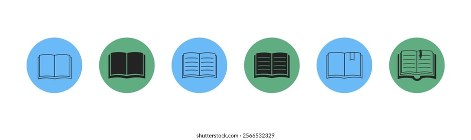 Book icons set. Vector illustration of book, knowledge, library, e-learning, education, read etc.