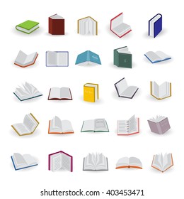 Book Icons Set-Isolated On White Background.Vector Illustration,Graphic Design.Collection Of Different 3d Books.For Web,Website,App.Colorful Icons