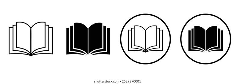 Ícones de livro, silhueta, conjunto de vetores. Abra o vetor de livro, ícone, sinal e símbolo. Design de símbolo de livro simples para logotipo, aplicativo, site. Silhueta de livro, revista, e-book e muito mais. Ilustração vetorial.