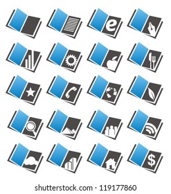 Book Icons And Symbols Set Showing Different Books Categories And Themes