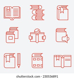 Book icons, thin line style, flat design