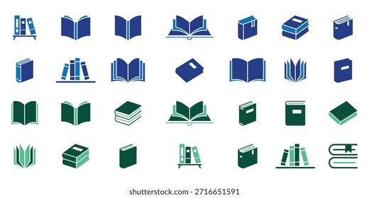 Book icons vector pack, Minimalist book silhouette. Book stack simple black silhouette vector. Back to school open book silhouette vector. Books  silhouette vector set with classic and modern books icons