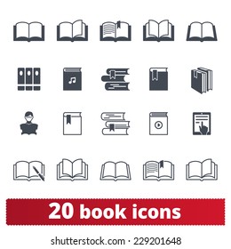 Book icons: vector set e-book, library, literature symbols