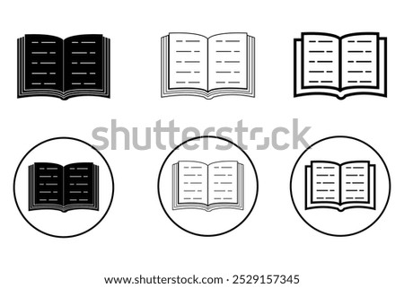 Book icons, vector set. Book silhouette,  magazine, e-book and more. Open book vector, icon, sign and symbol. Simple book symbol design for logo, app, website. Vector illustration.