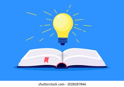 Book with idea bulb above - Getting smart and intelligent from reading books concept. Vector illustration