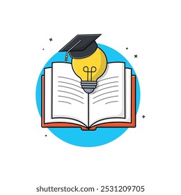 Book with Idea Bulb and Graduation Hat Vector Illustration. Creative Studies Concept Design