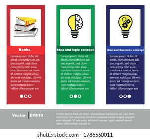 Concepto de libro, idea y lógica, pantallas de inicio para aplicaciones móviles relacionadas con la idea y el concepto de negocio