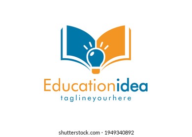 Logotipo del libro Idea. Educación, libro abierto con la forma de una lámpara, concepto de símbolo creativo. Aprende, lee un icono. Logotipo de identidad corporativa Aislado en fondo blanco. Ilustración de iconos del vector de diseño